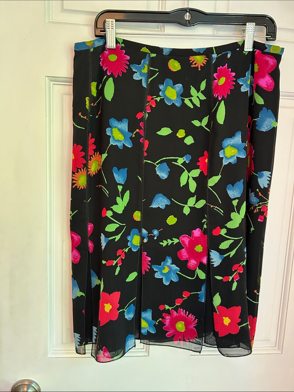 Carlisle Black Floral Circle Skirt with Bright Pink, Blue & Green Flowers